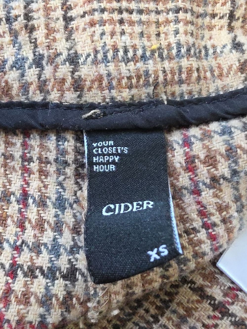 CIDER Women's Tan Houndstooth Plaid Preppy Straight Wide Leg Side Zip Overall XS - Picture 7 of 10